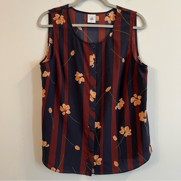 Cabi Women's blue Floral Striped Sleeveless Top size medium - Picture 1 of 3